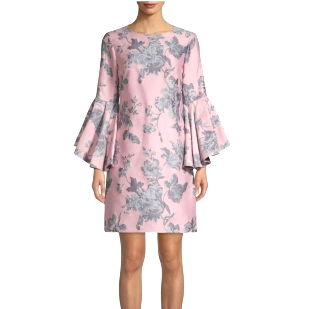 Nwot Belle Badgley Mischka Flutter Sleeve Lilac Pink ,Blue Gray Floral Dress